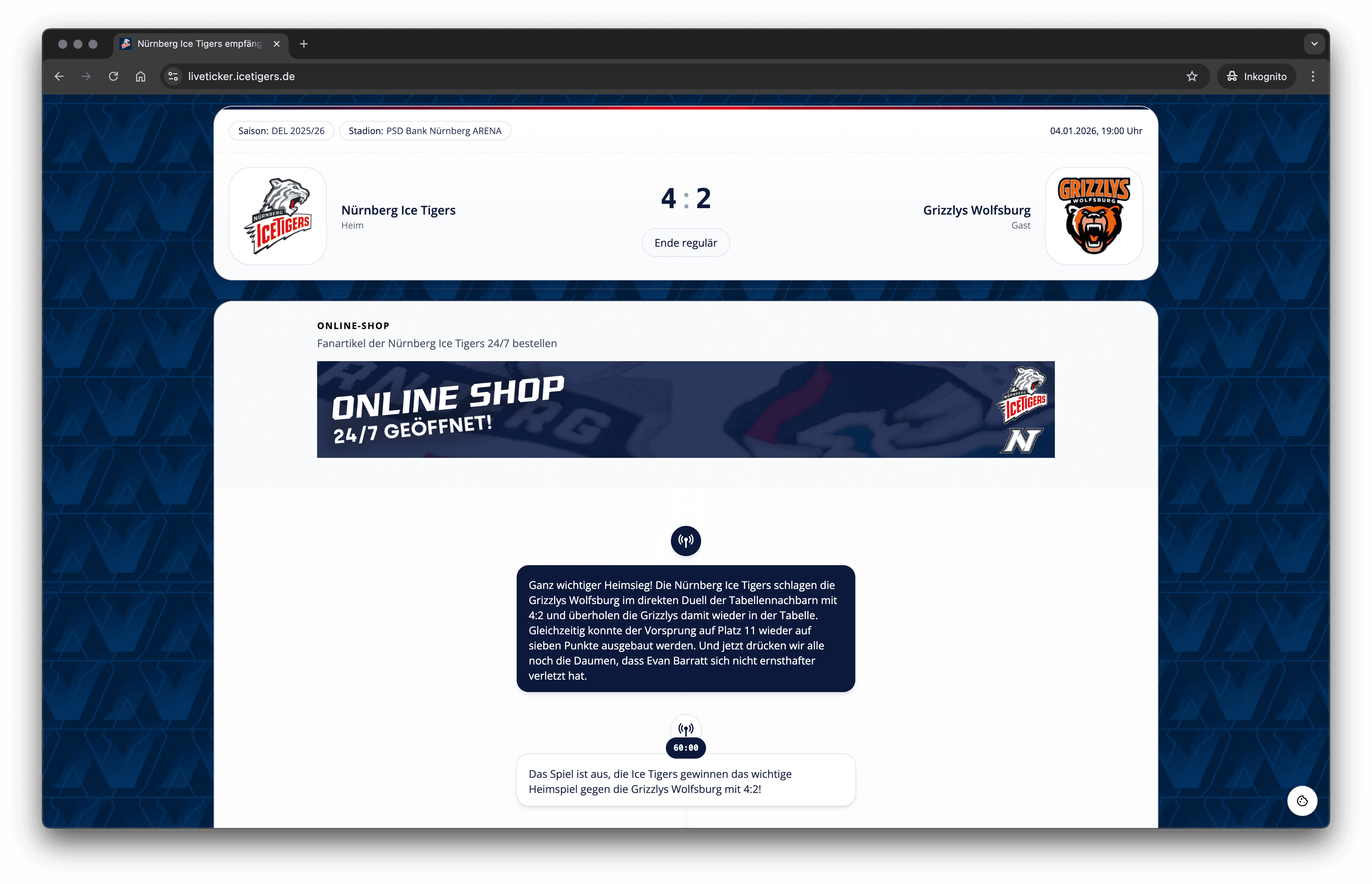 Live-Ansicht während des Spiels