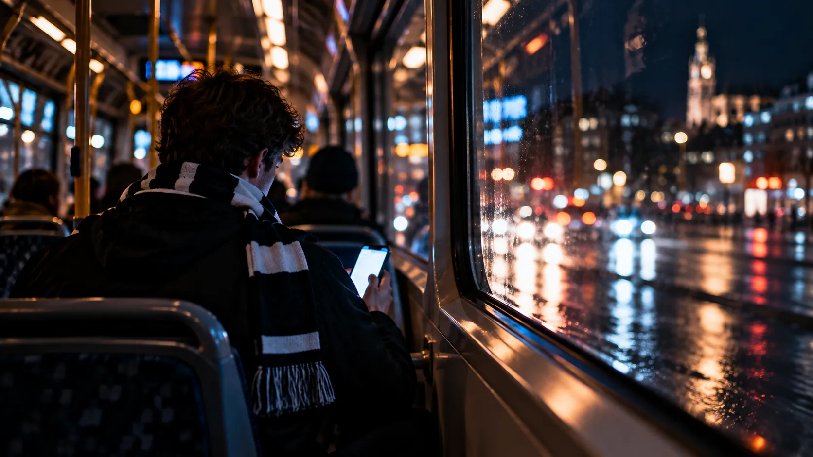 Fan unterwegs verfolgt das Spiel auf dem Smartphone