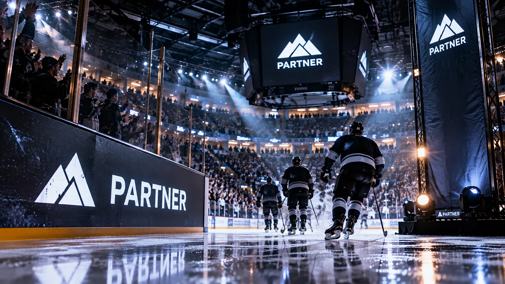 LED-Banden und Videowürfel in der Arena